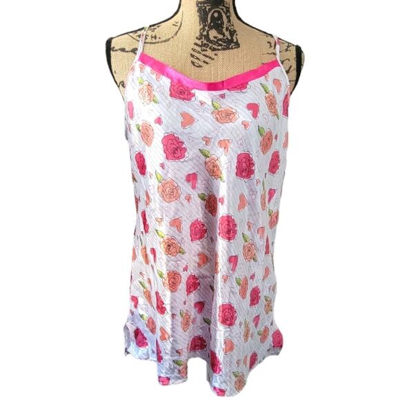 3X satin nighty set, cami with shorts, flowers hearts & stripes pattern - Picture 1 of 6
